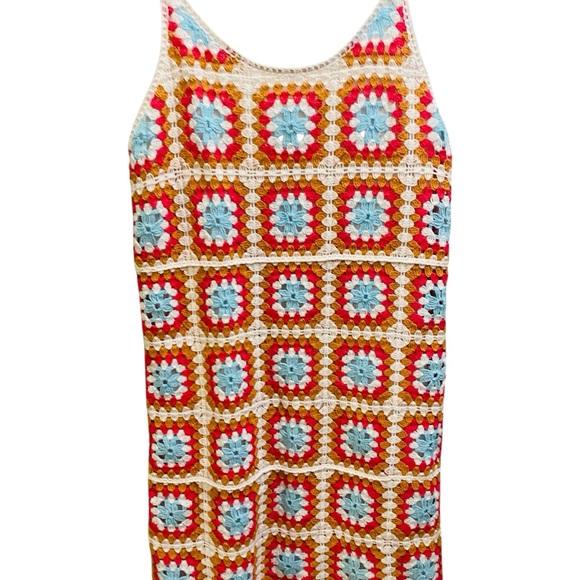 Willow & Wind Crochet Granny Square Multicolor Sleeveless Mini Dress Size Small - Picture 5 of 8